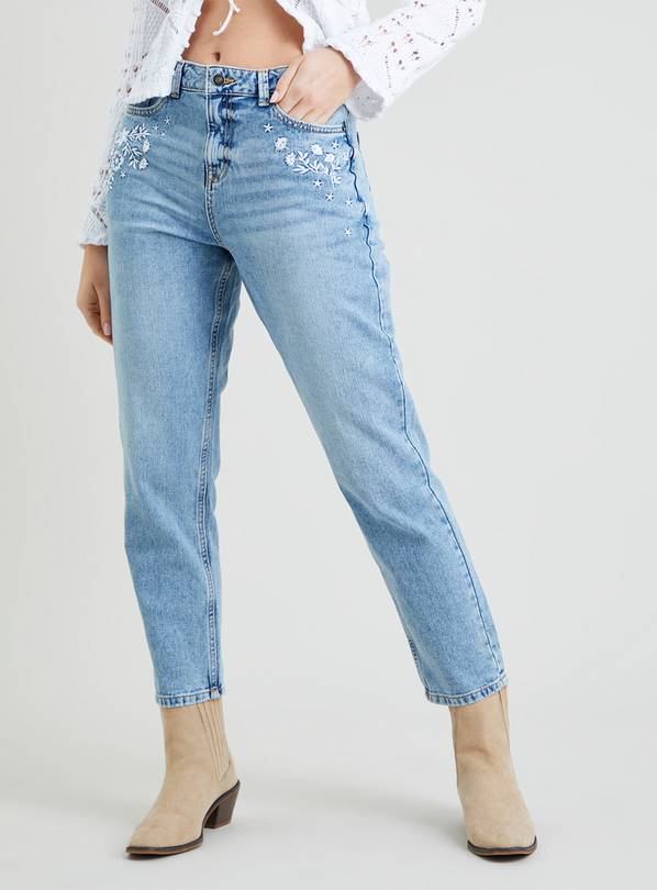 Flower embroidered mom on sale jeans